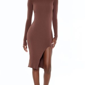 Ribbed Knit Midi Sweater Dress