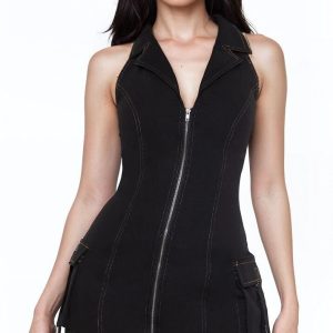 Denim Halter Mini Dress