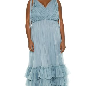 Plus Size Tiered Tie-Strap Maxi Dress