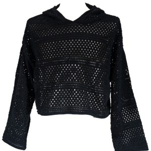 Plus Size Cropped Hooded Open-Knit Sweater