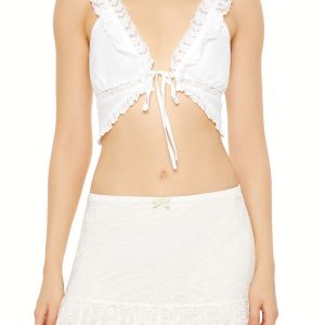 Plunging Lace-Trim Crop Top