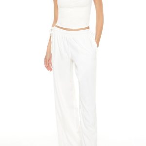Shirred Tie-Waist Wide-Leg Pants