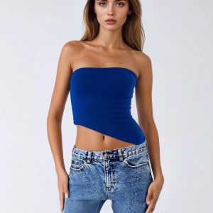 Asymmetrical-Hem Cropped Tube Top