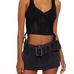 Sweater-Knit Plunging Crop Top