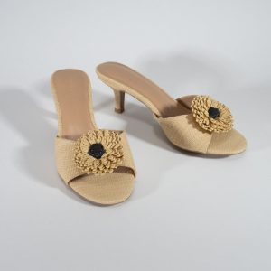 Floral Raffia Kitten Heel Sandals
