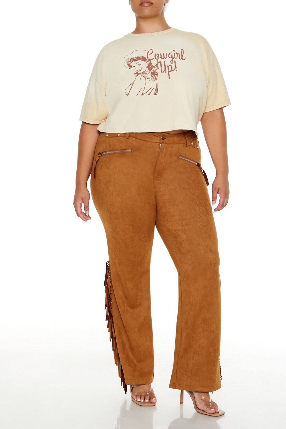 Plus Size Faux Suede Fringe Pants