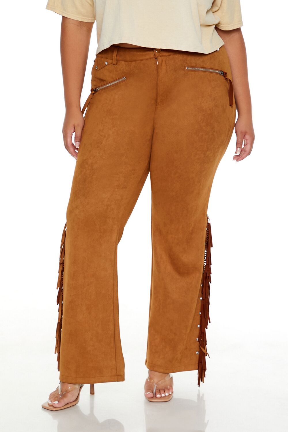 Plus Size Faux Suede Fringe Pants - Image 2