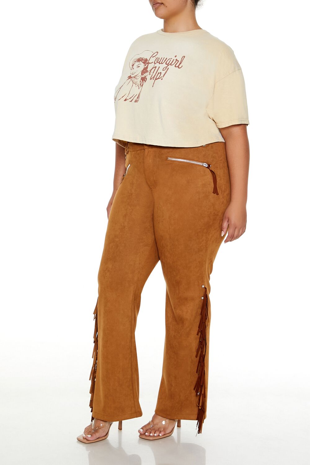 Plus Size Faux Suede Fringe Pants - Image 3
