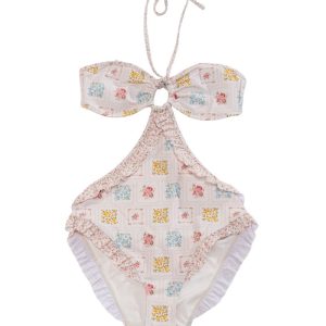 Floral Halter One-Piece Swimsuit