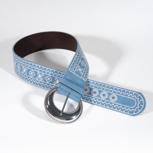 Embroidered Faux Leather Belt