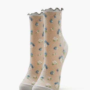 Sheer Mesh Floral Quarter Socks
