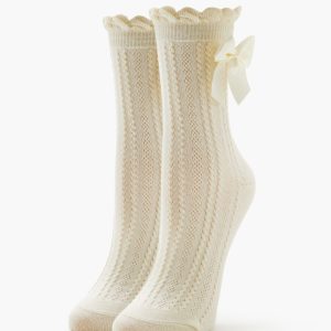 Bow Cable Knit Crew Socks
