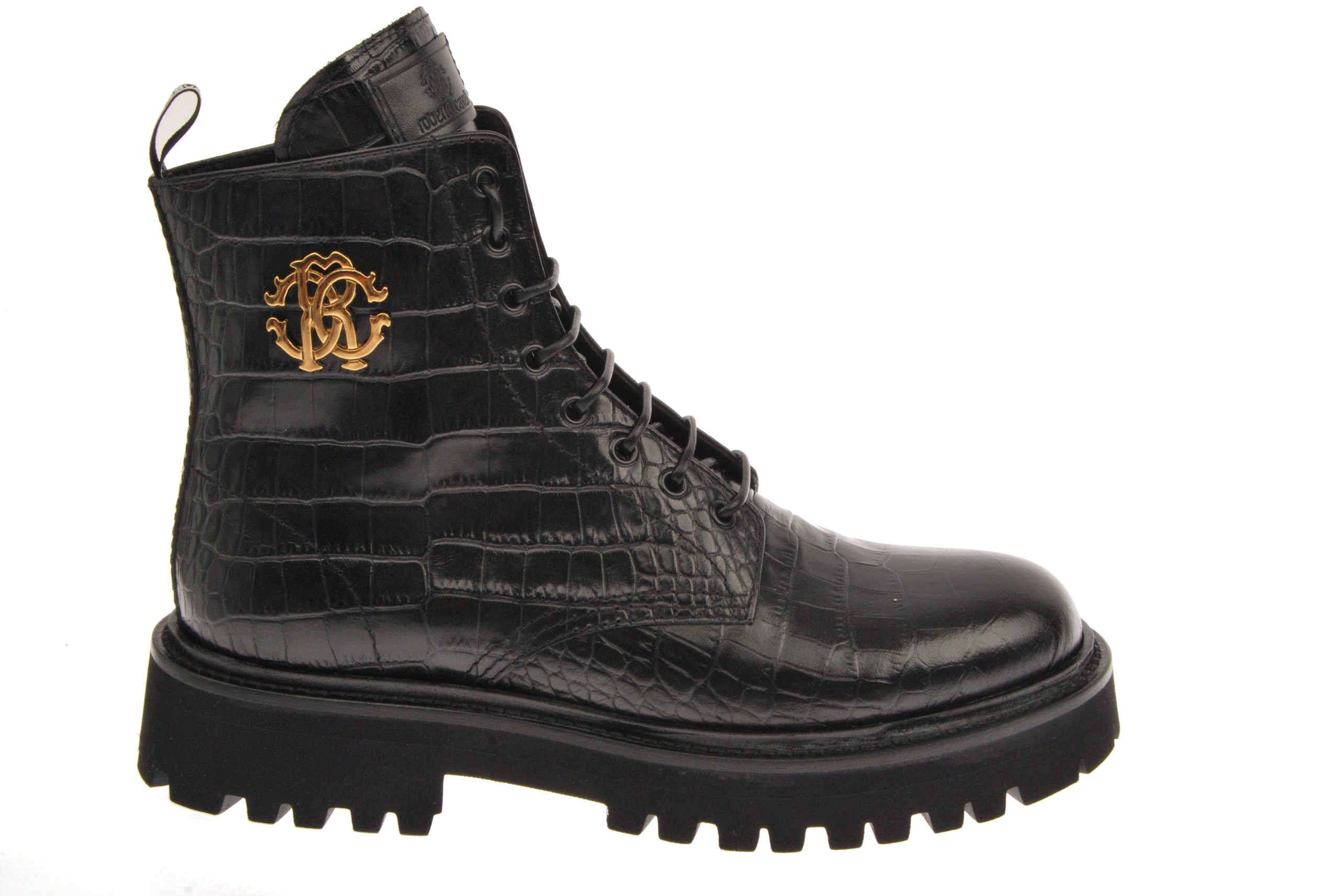 Crocodile Embossed Gold Crest Lace Up Boot - Image 2