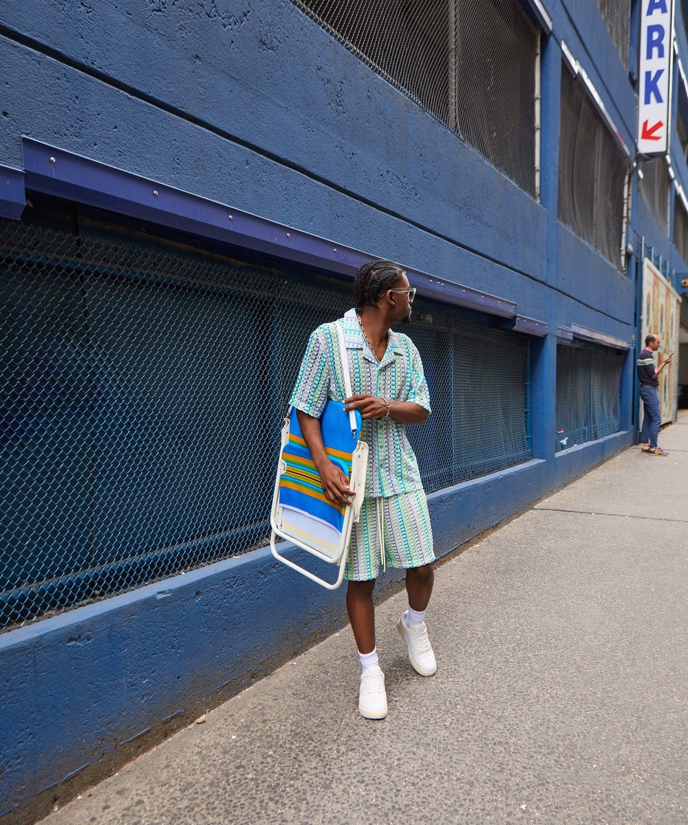 Textured Knit Short Sleeve Button Down Shirt - Light Blue - Image 10