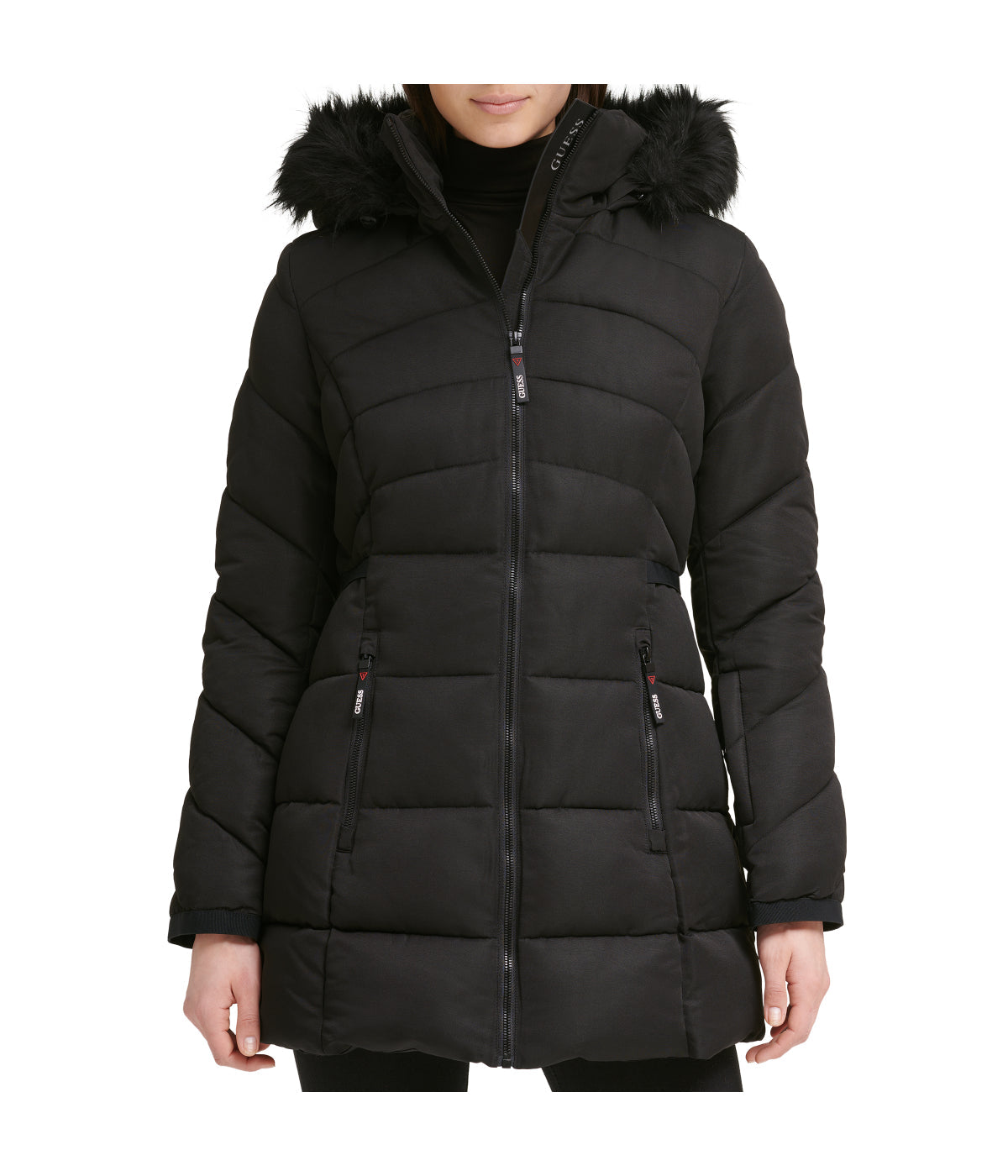 Faux Fur Trim Puffer Jacket 1 Black - Image 6