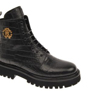 Crocodile Embossed Gold Crest Lace Up Boot