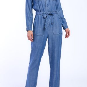 Cantrelle Long Sleeve Pull On Jumpsuit. Loose Leg. Half Button Down