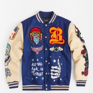 Born Free Chenille Patched Varsity Jacket - Navy