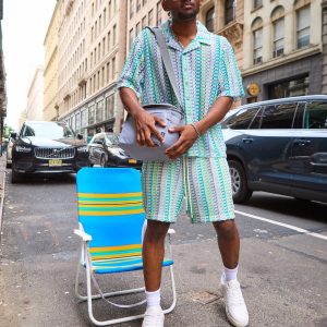 Textured Knit Short Sleeve Button Down Shirt - Light Blue