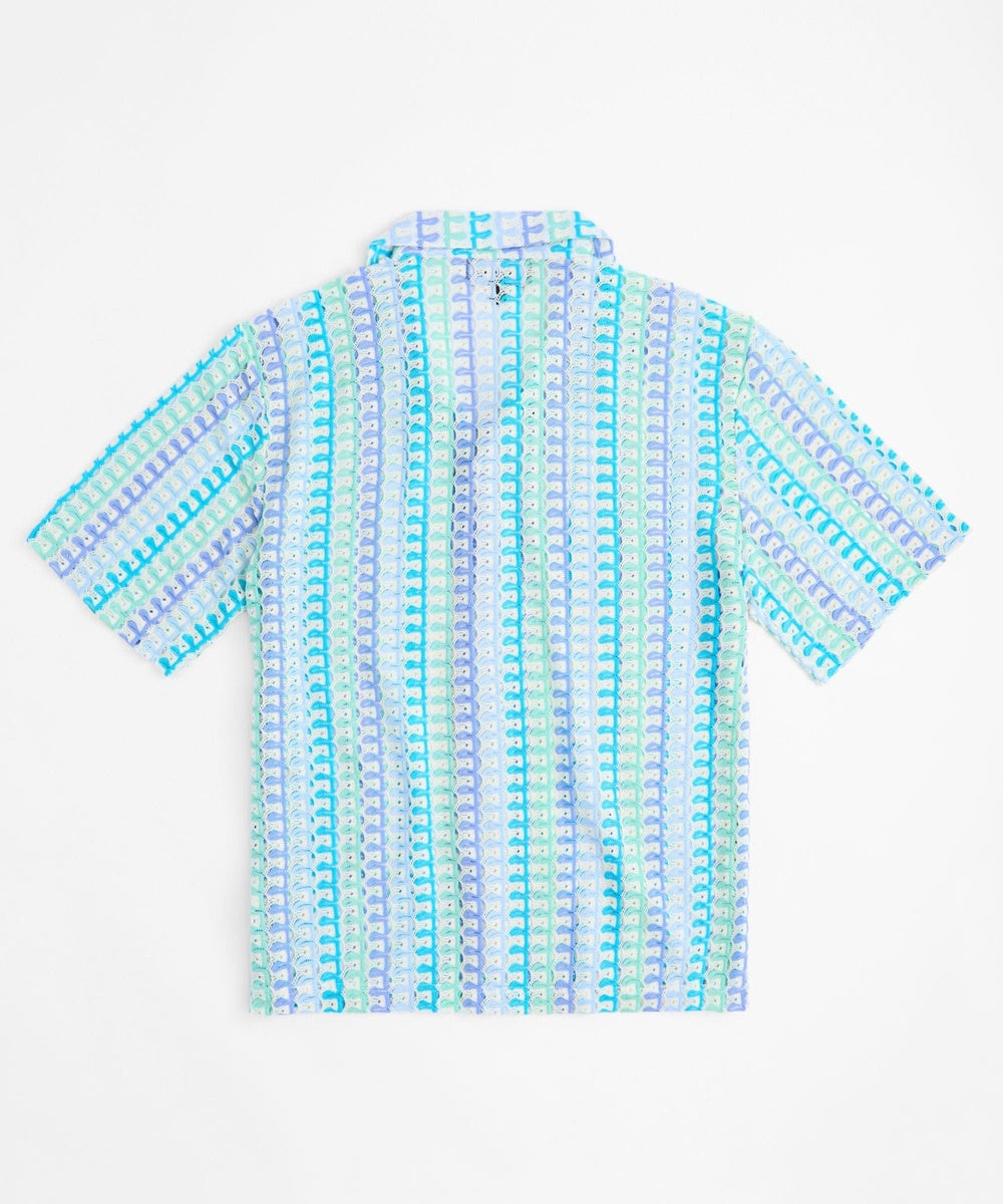 Textured Knit Short Sleeve Button Down Shirt - Light Blue - Image 7