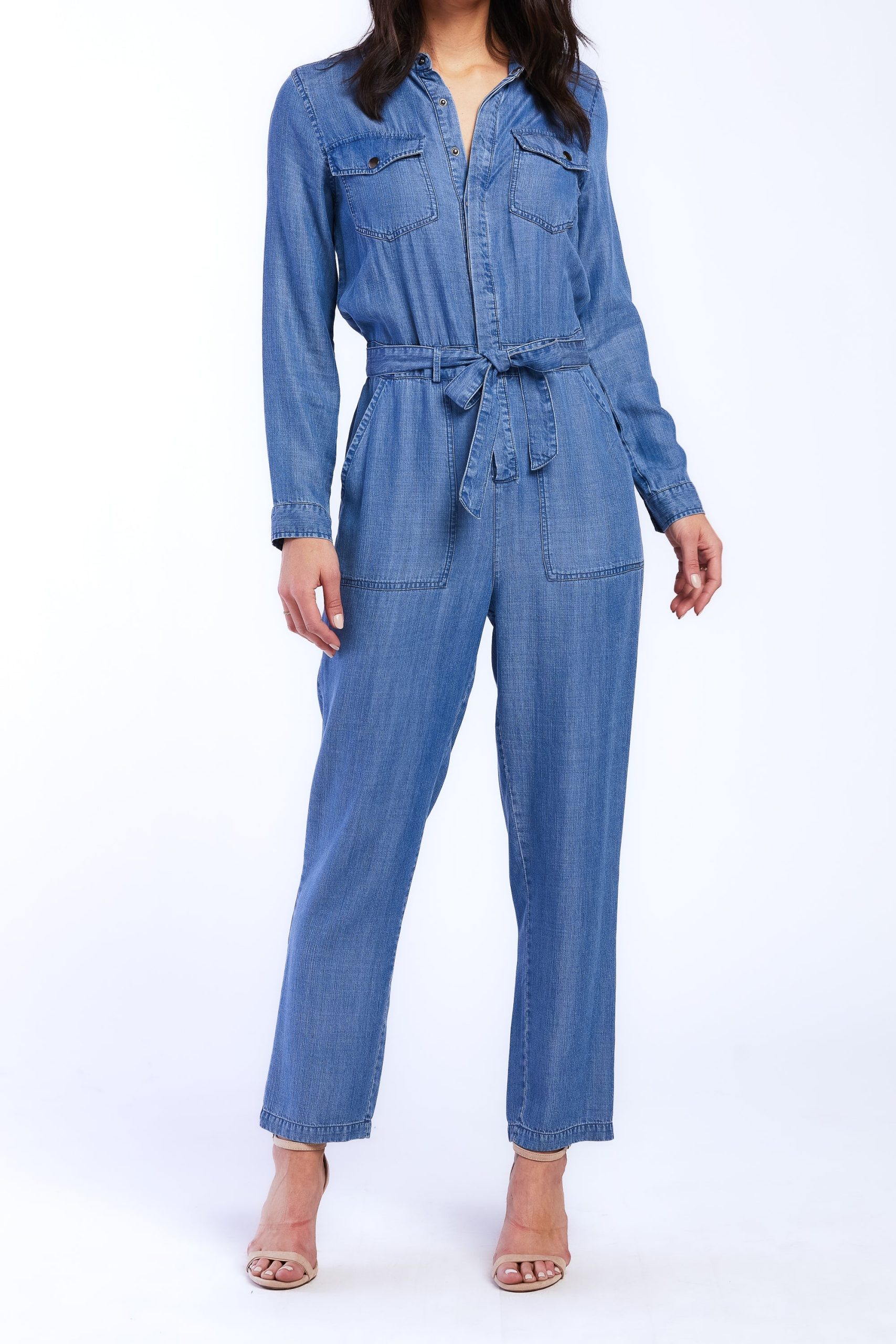 Cantrelle Long Sleeve Pull On Jumpsuit. Loose Leg. Half Button Down - Image 2