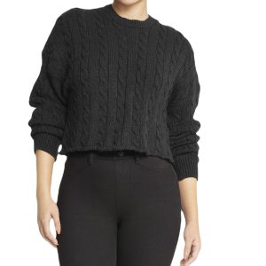 Cropped Boxy Cable Knit Sweater