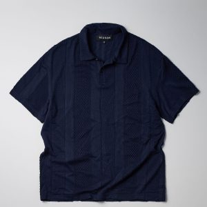 Jacquard Knit Textured Polo Shirt - Navy
