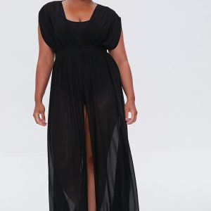 Plus Size Sheer Mesh Swim Cover-Up Dress
