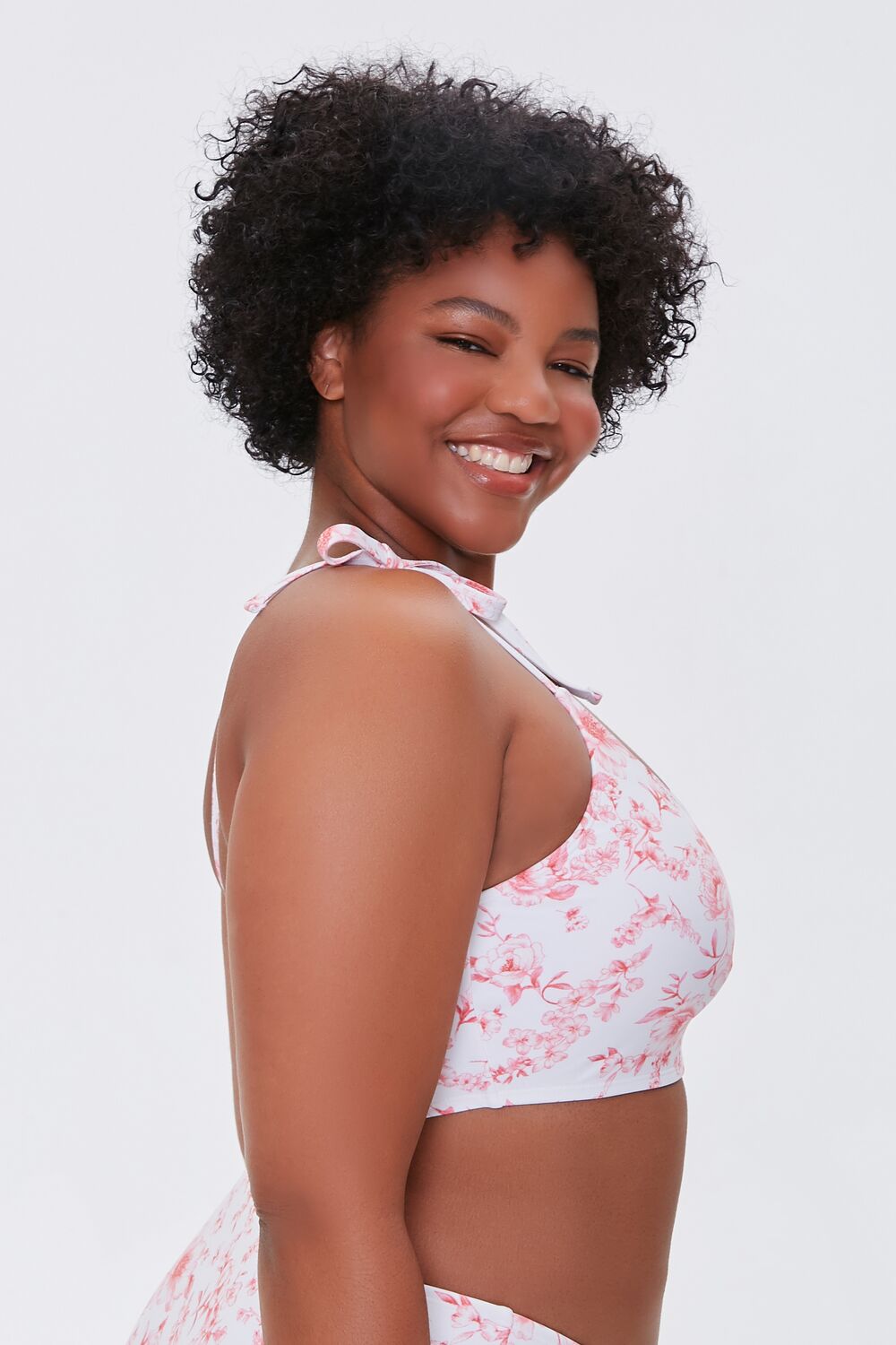 Plus Size Floral Print Self-Tie Bikini Top - Image 2
