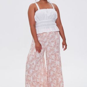 Plus Size Leaf Print Wide-Leg Pants