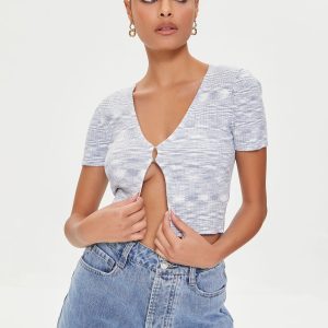 Marled Sweater-Knit Crop Top