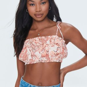 Tropical Leaf Print Cropped Cami