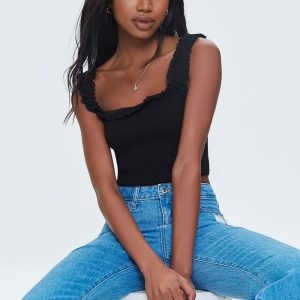 Smocked Ruffled Cropped Tank Top