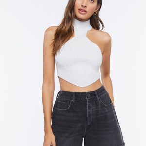 Sweater-Knit Mock Neck Crop Top