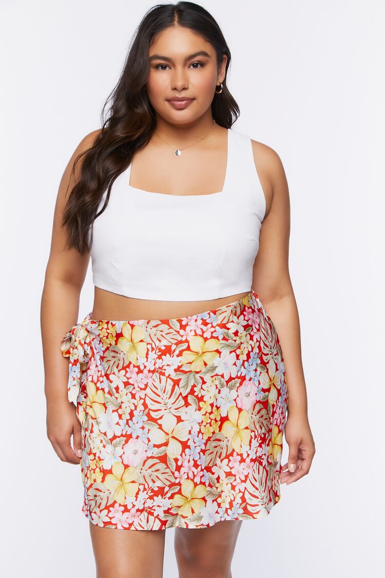 Plus Size Tropical Floral Print Mini Skirt - Image 7