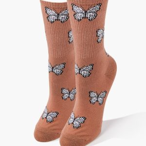 Butterfly Print Crew Socks