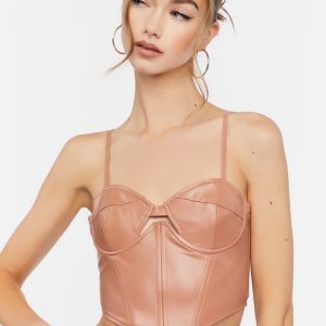 Faux Leather Cutout Bustier Top