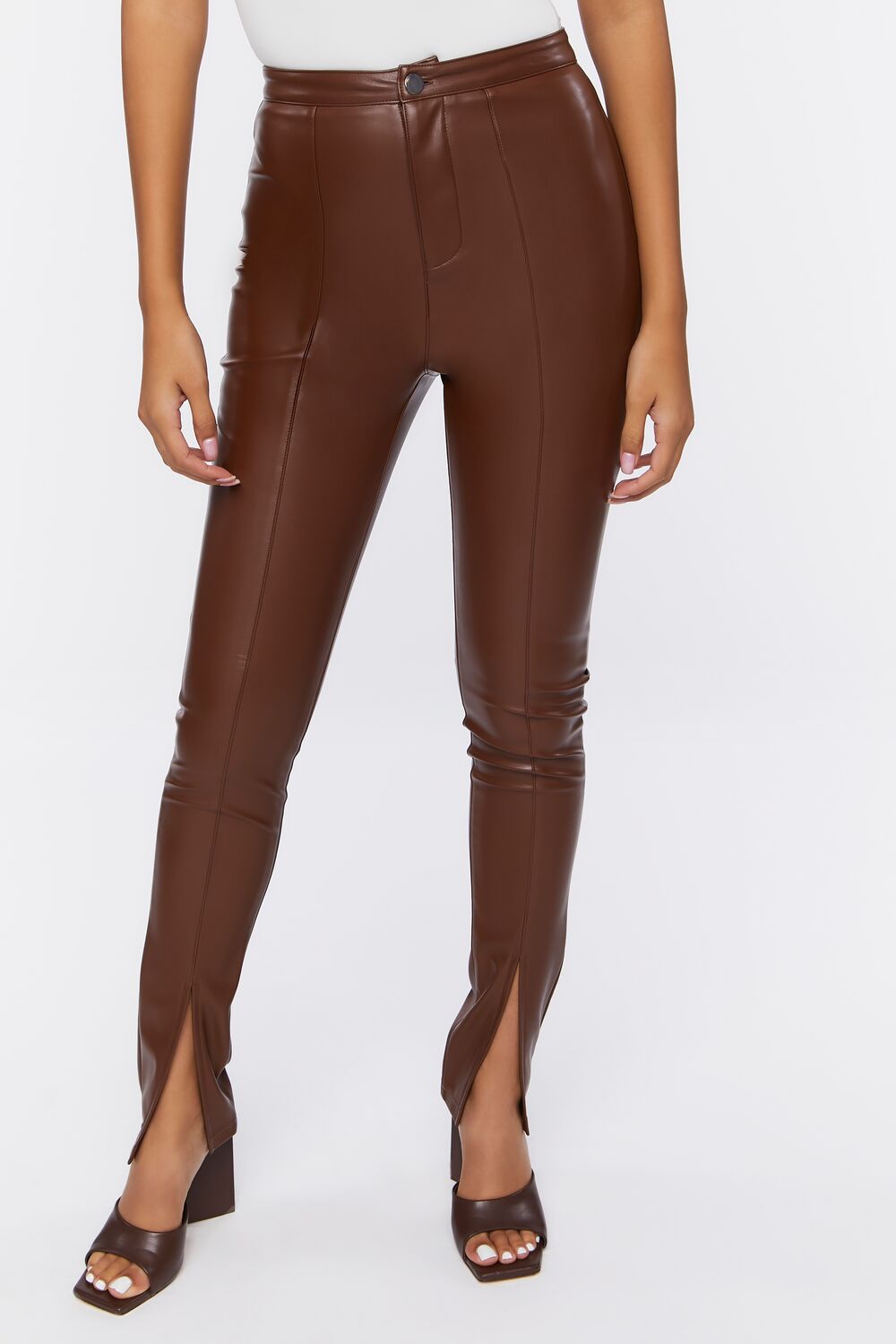 Faux Leather Split-Hem Pants - Image 2