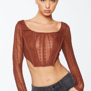 Crochet Lace Long-Sleeve Crop Top