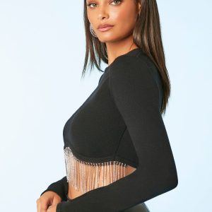 Rhinestone-Fringe Crop Top