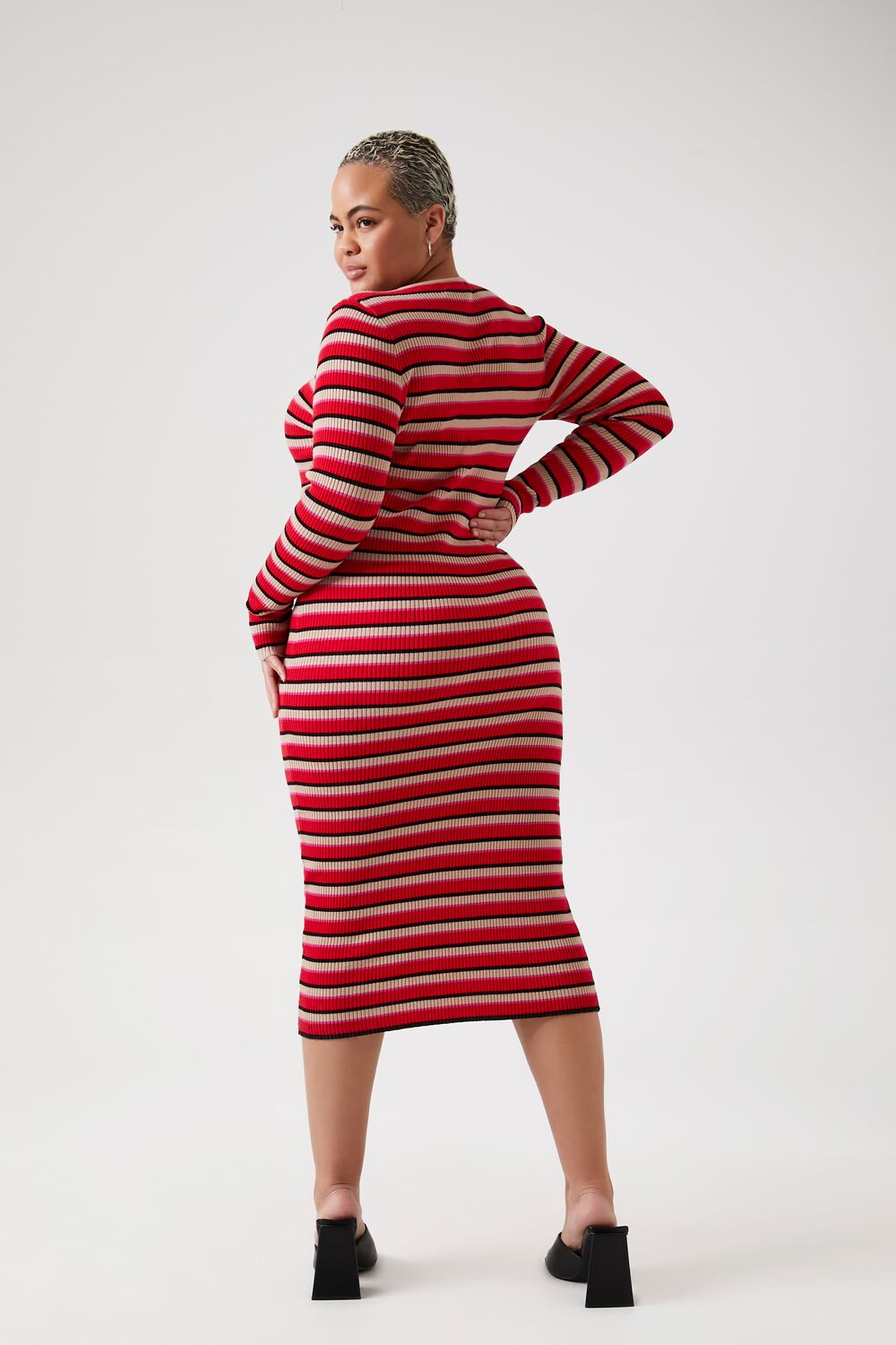 Plus Size Striped Lace-Up Sweater Dress - Image 3