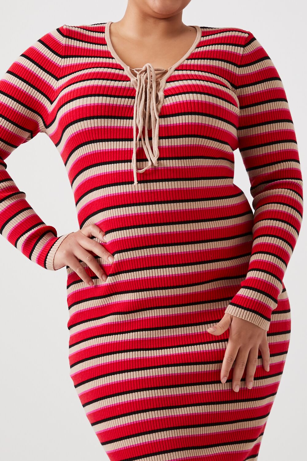 Plus Size Striped Lace-Up Sweater Dress - Image 5