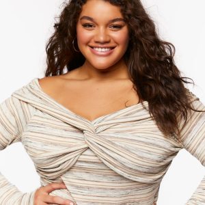 Plus Size Twisted Off-the-Shoulder Striped Top