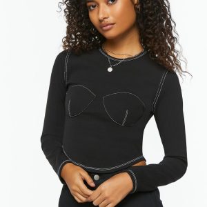 Bustier-Stitched Long-Sleeve Top