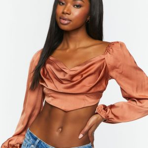 Draped Satin Crop Top