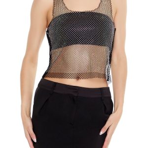 Sheer Rhinestone Netted Tank Top