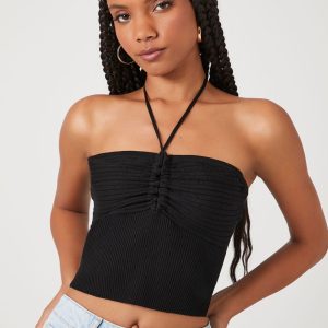 Sweater-Knit Halter Crop Top