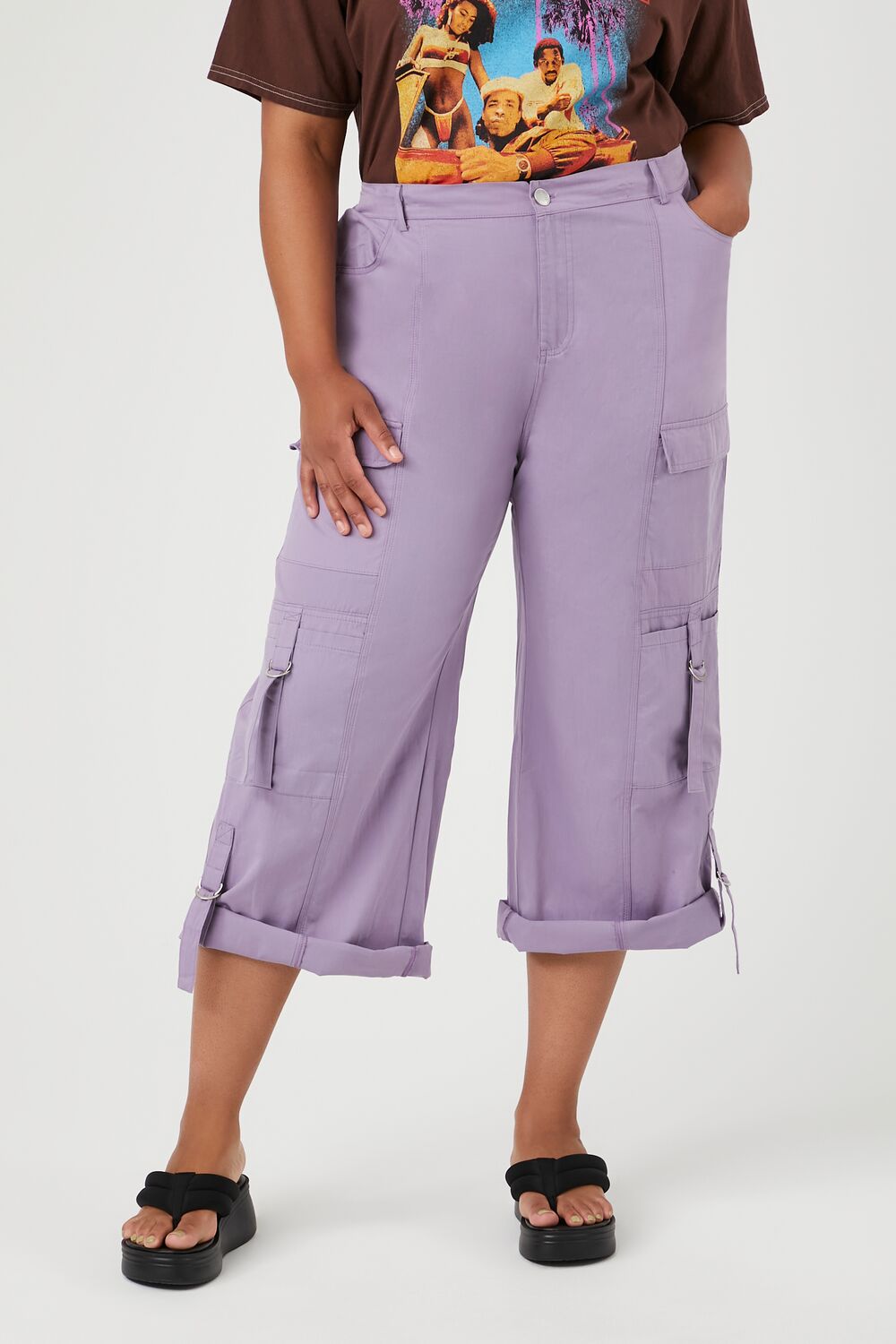 Plus Size Twill Cropped Cargo Pants - Image 2
