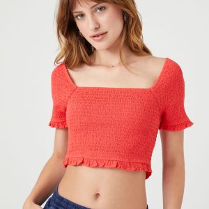 Smocked Square-Neck Crop Top
