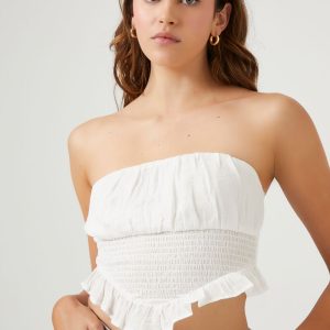 Smocked Ruffle-Trim Tube Top